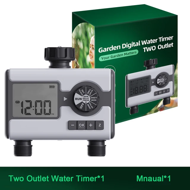 2 Outlet Water Timer Automatic Watering System Watering Hose Time r for Garden Hose Sprinkler Timer with Rain Delay 2