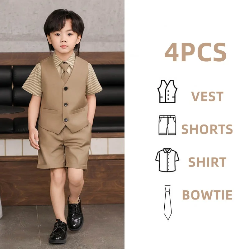 JUCPKID Sommer Kinder Anzug Set Kinder Junge Hochzeit Klavier Leistung Geburtstag Party Fotografie Kostüm Formale Kind Junge Anzug Set – Detail 11