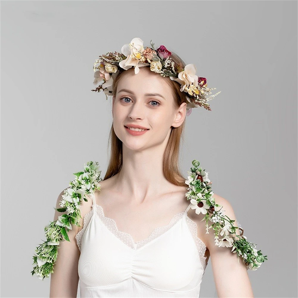 

Свадебный Регулируемый цветочный венок с зелеными листьями