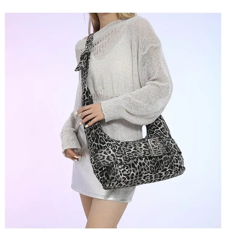 JIAERDI Leopard Print Y2k Shoulder Bags Purse Women Retro Casual Crossbody Bag Female High Street Hobos Bags Handbag Aesthetic