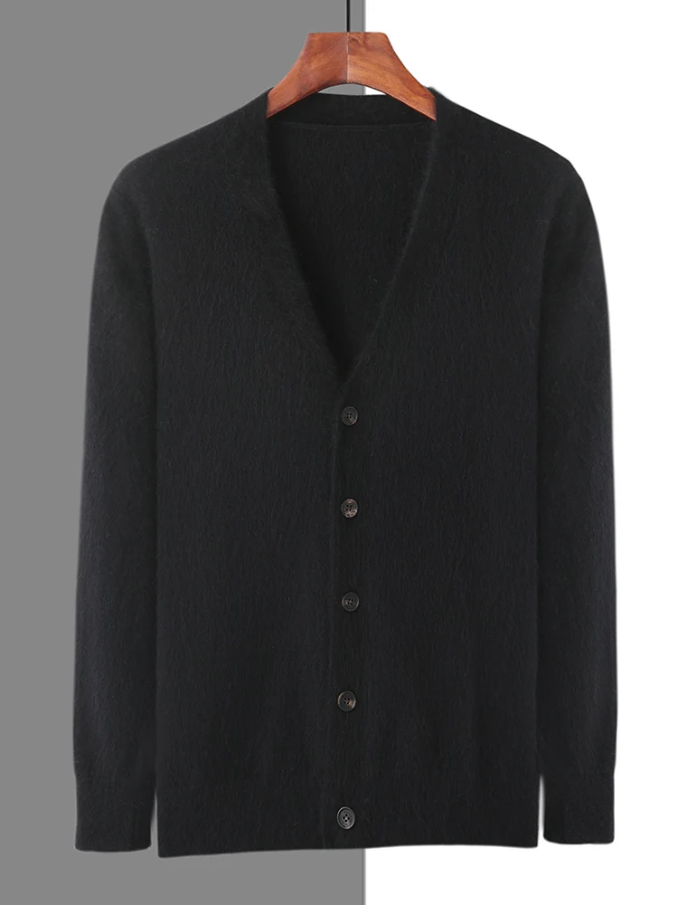 Spring Autumn Men V-neck Cardigan 100% Mink Cashmere Sweater Smart Casual Solid Comfort Cashmere Knitwear Korean Popular Clothes 6