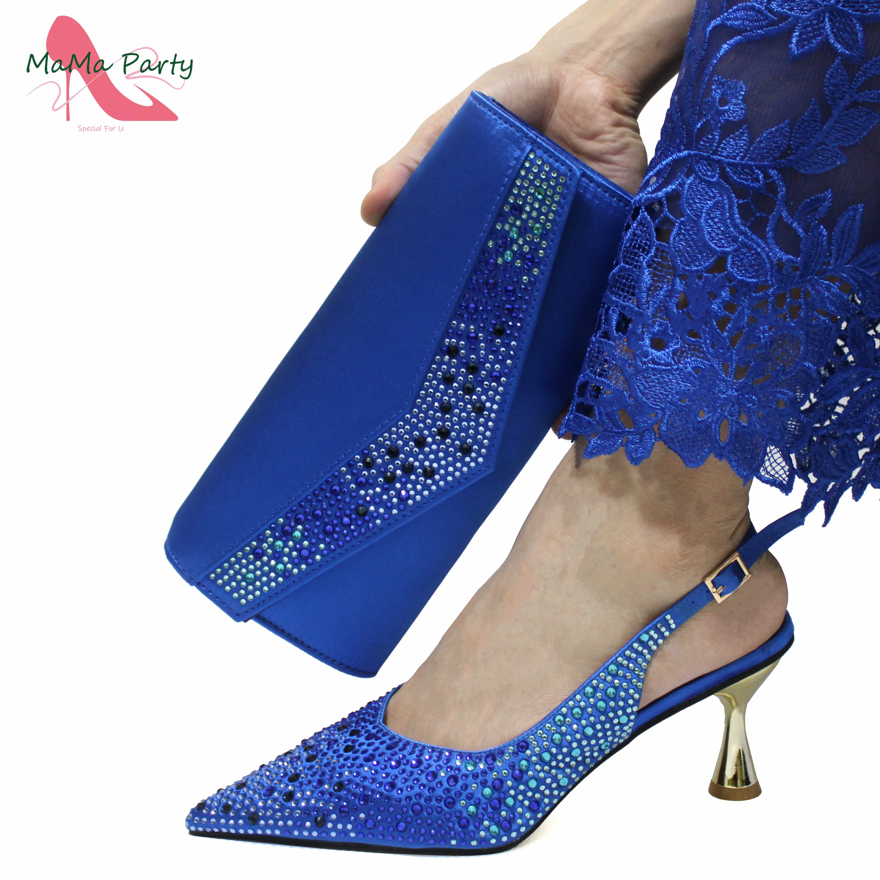 2024 Newest Italian Women Shoes and Bag to Match in Royal Blue