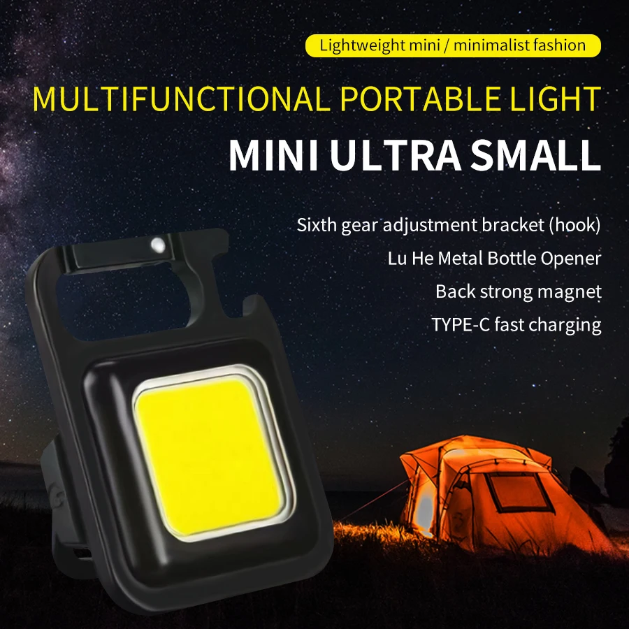1/3/5pcs Portable COB Keychain Work Lights 500LM Rechargeable Mini LED Flashlight Outdoor Camping Light Fishing Hiking Lantern