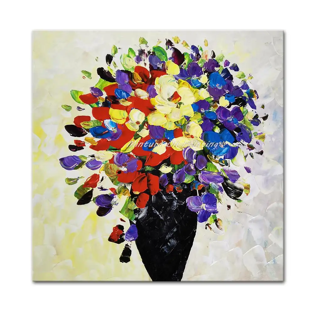 

Mintura Handpainted Modern Oil Paintings on Canva Wall Art,Picture for Living Room Colorful Flowers Vase,Home Decoration Artwork