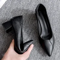 Black Chunky Heeled Women Shoes Square Heel Leather Shoes Pumps Zapatos De Mujer Fashion Designer Office Ladies - Image 2