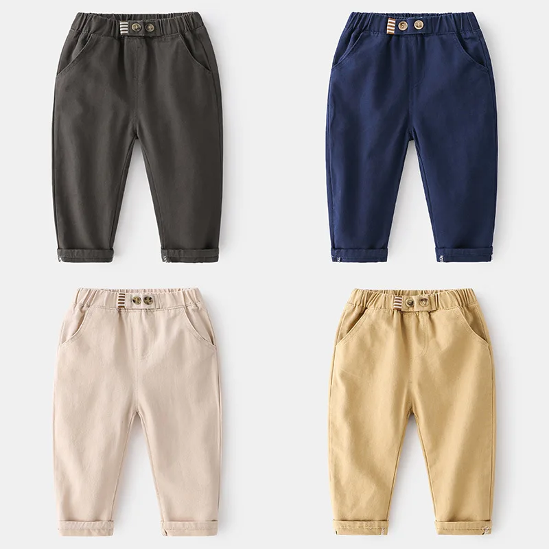 Children Boy Casual Pants Cotton Fashion Button Spring Autumn Child Solid Color Trousers Long Casual Loose Pant Clothes 2-8Y