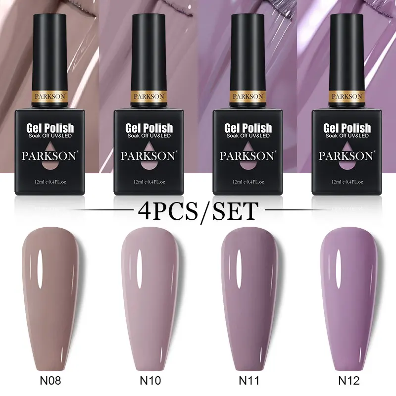 Parkson 누드 그린 젤 광택제 반투명 형광 글리터 래커, LED UV 매트 탑 코트, 베이스 코트, 바니시, 매니큐어, 4 개
