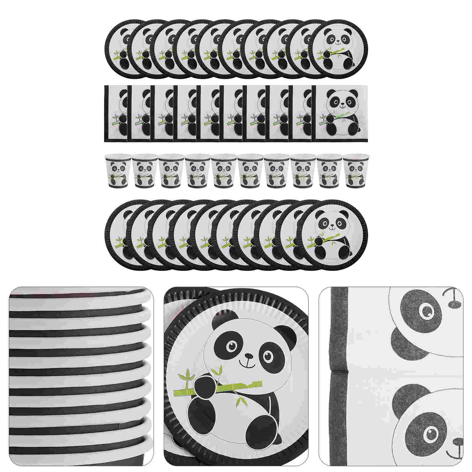 Paper Plates Birthday Panda Tableware Party Dinnerware Cartoon White Adorable Child