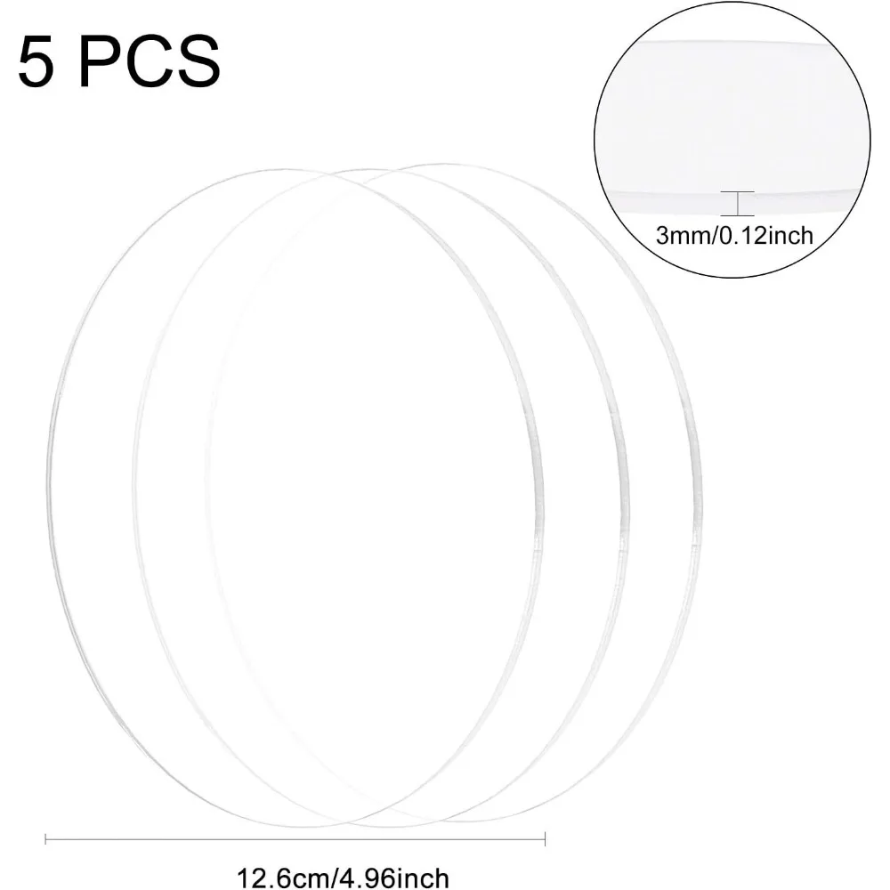 5PCS 5 Inch Clear Acrylic Sheet Round Circle Dis Acrylic Sheet for Decoration Office Sign Coasters and Other DIY Project 3mm