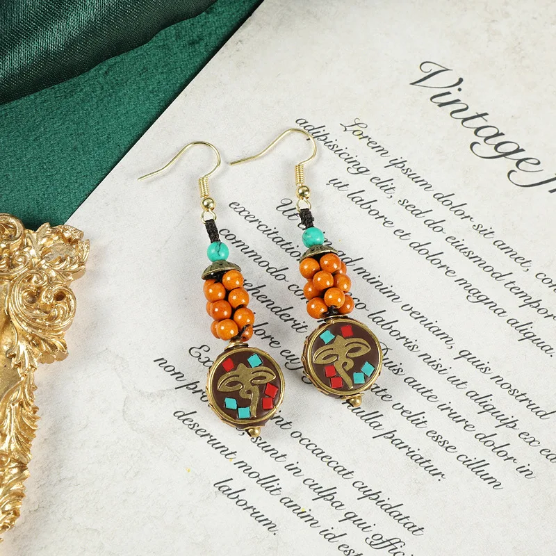 Ethnic Hand Made Bead Earrings for Women Retro Nepalese Tibetan