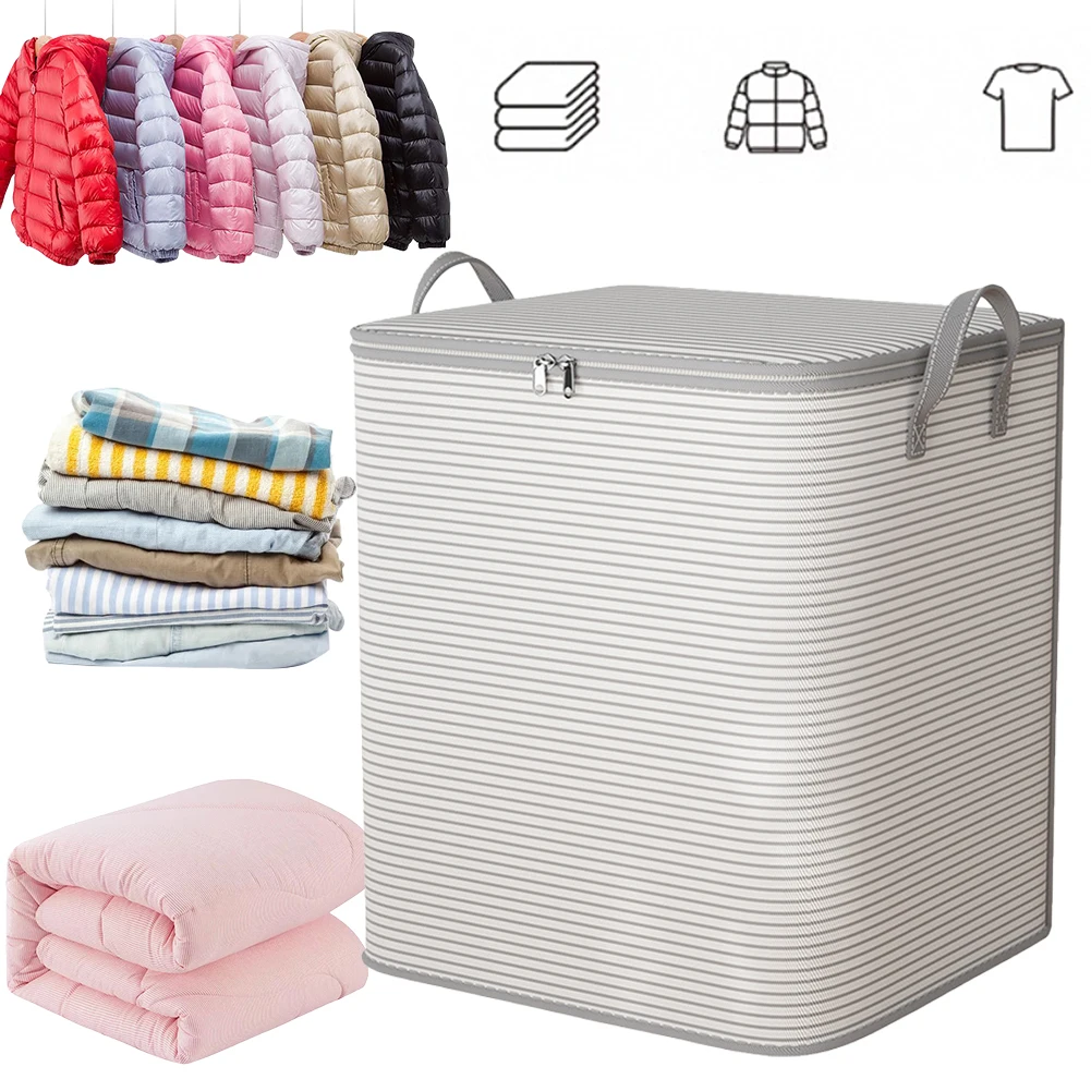 Foldable Clothes Quilt Storage Bag with Zipper Large Capacity Wardrobe Clothing Moving Luggage Bag Bedroom Dormitory Mobile Box 3