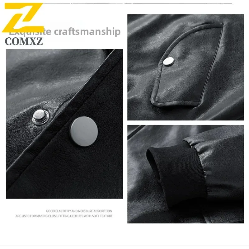 Men's Vintage Hooded Biker Jacket PU Leather Coat American Style Motorcycle Outerwear Water-Resistant Windproof Streetwear Retro