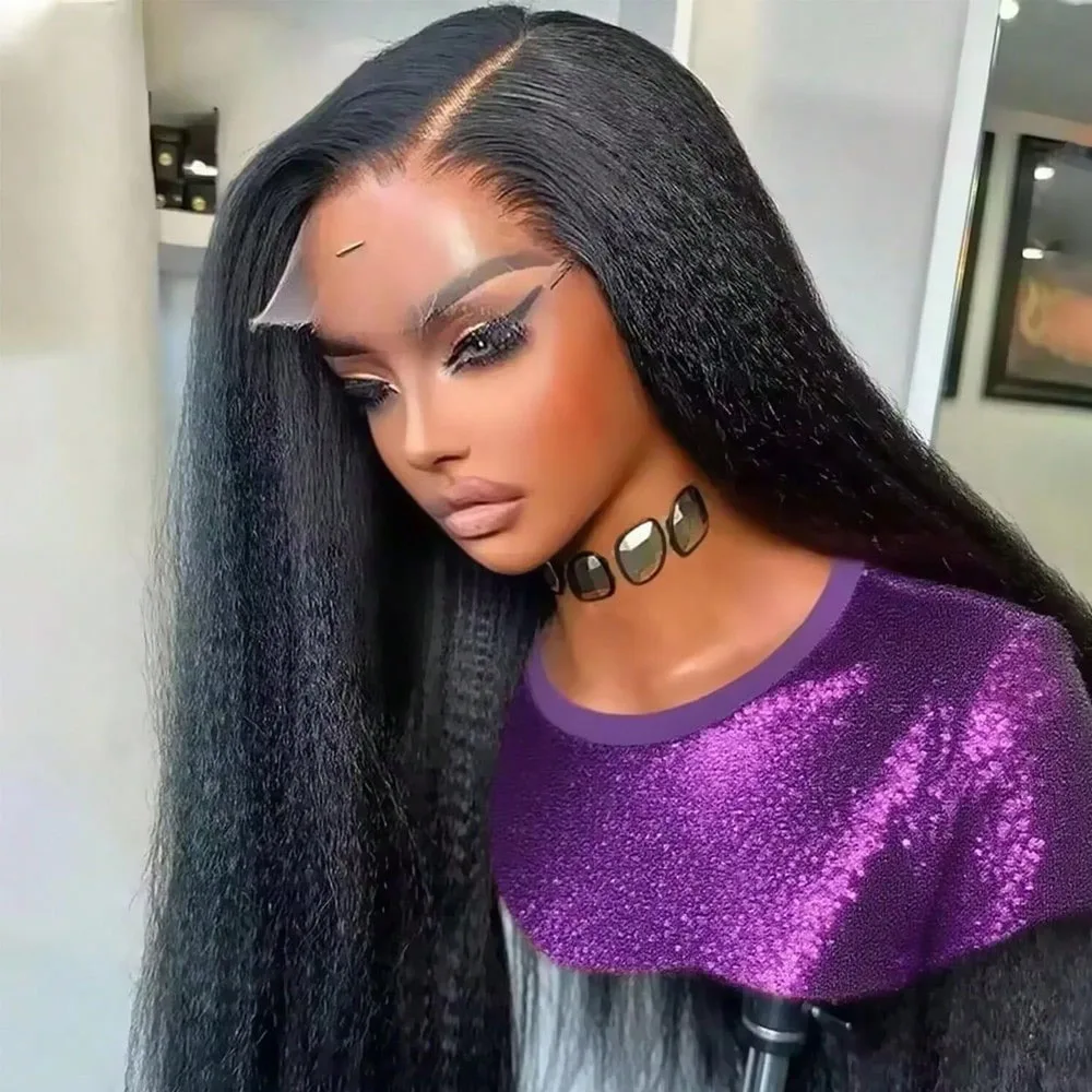 Kinky Straight 13x4 Lace Front Human Hair Wigs For Women Brazilian Bone Colored Straight 5x5 Transparent Lace Frontal CurlyWig 2