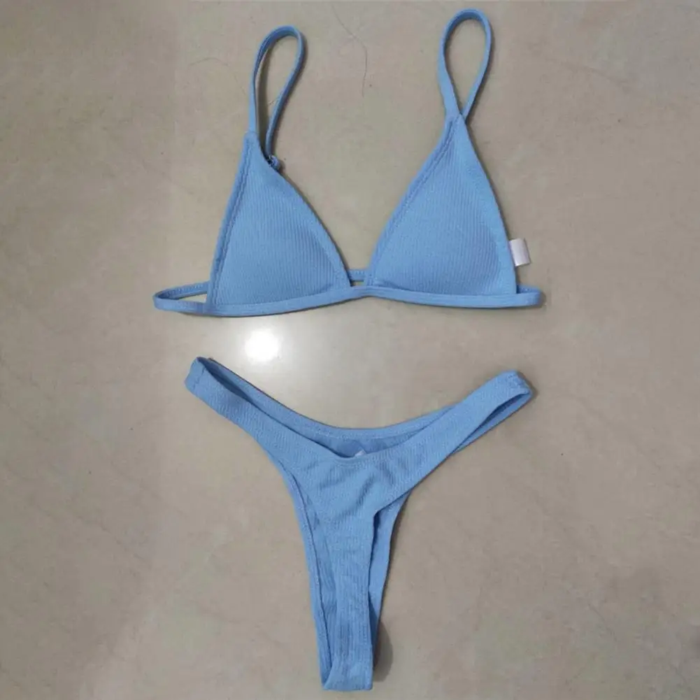Bikini A Costine Donna In Poliestere Elastico – Triangolo Regolabile Con Imbottitura Rimovibile, Perizoma Sfacciato, Sexy E Aderente Per Spiaggia E Piscina