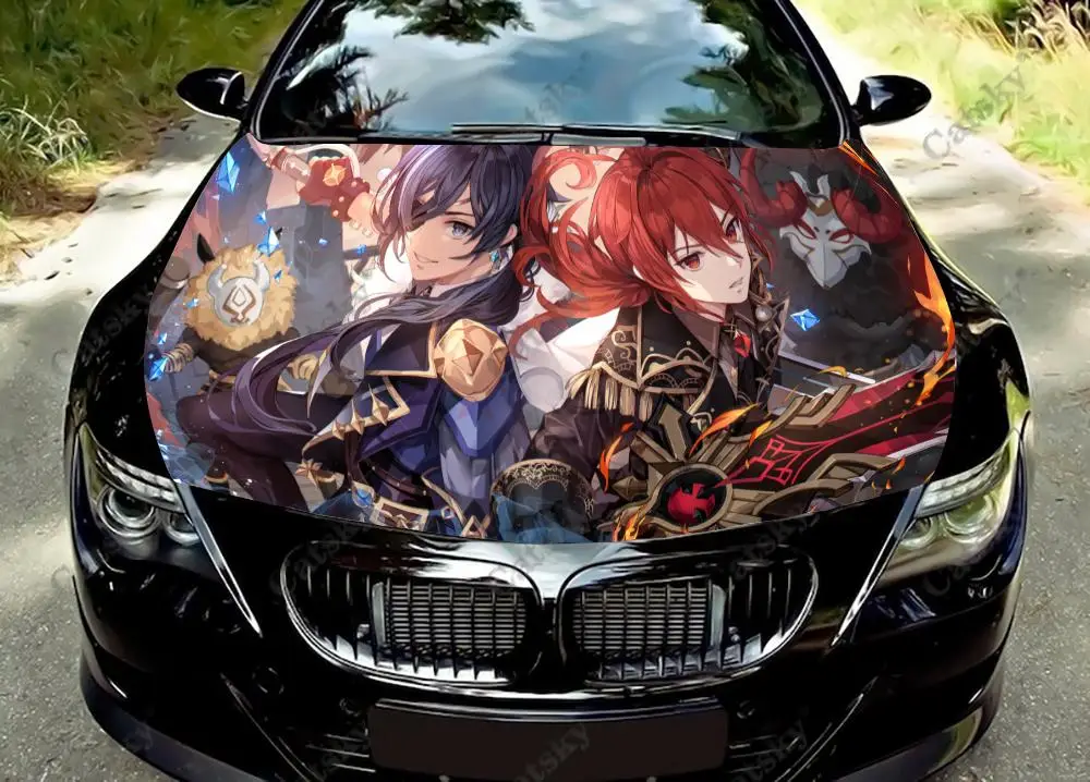 

Genshin Impact anime Car Hood Vinyl Stickers Wrap Vinyl Film Engine Cover Decals Sticker Universal Car Hood Cover Film