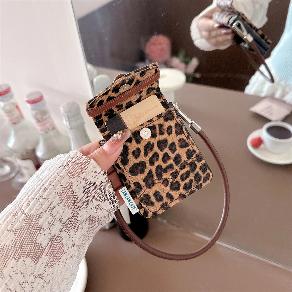 Fashion Leopard Leather Phone Case with Card Holder and Cute Design