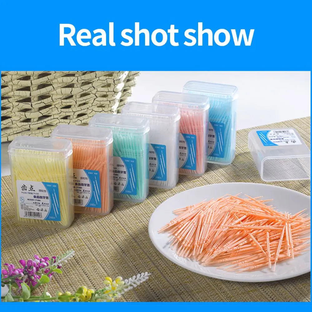 일회용 200개입 깨끗한 치아 음식 찌꺼기 제거 초미세 치실 이쑤시개 브러시 더블헤드 치간 브러시 구강 관리