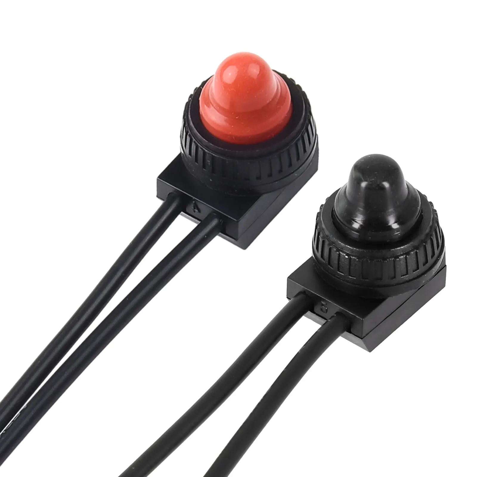 Ein-Aus-Schalter, Drucktastenschalter, rot/schwarz, Gummiabdeckung, robust, wasserdicht, mit Leitungen, Draht, 12 V, 250 V, 3 A, Bakelit-Basis, KP107 – Detail 1