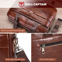 BULLCAPTAIN sac pour ordinateur portable en cuir, couche supérieure en cuir 15 "sac pour ordinateur portable porte-documents pour ordinateur portable pour hommes porte-documents travail sac de voyage d'affaires 053 5