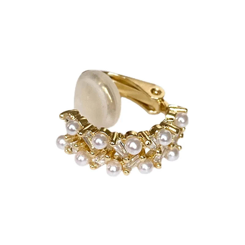 Ear Clip Earrings Clip Earrings Ear Clip Ear Accessories Korean Fashion Double Layer Pearl Clip Earrings For Women Girls Luxury Zircon Ear Cuff Clip Without Pierced Ear Cuff Jewerly
