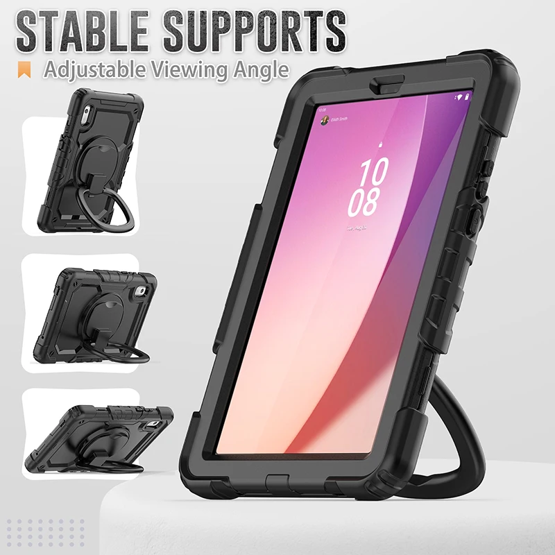 Rugged 360° Rotating Kickstand Tablet Case with Shoulder Strap & Anti-Fall Protection
