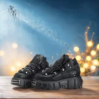 2025 New Brand Punk Style Women Shoes Lace-up heel height 6CM Platform Shoes Woman Rock Boots Metal Decor Woman Sneakers - Image 6
