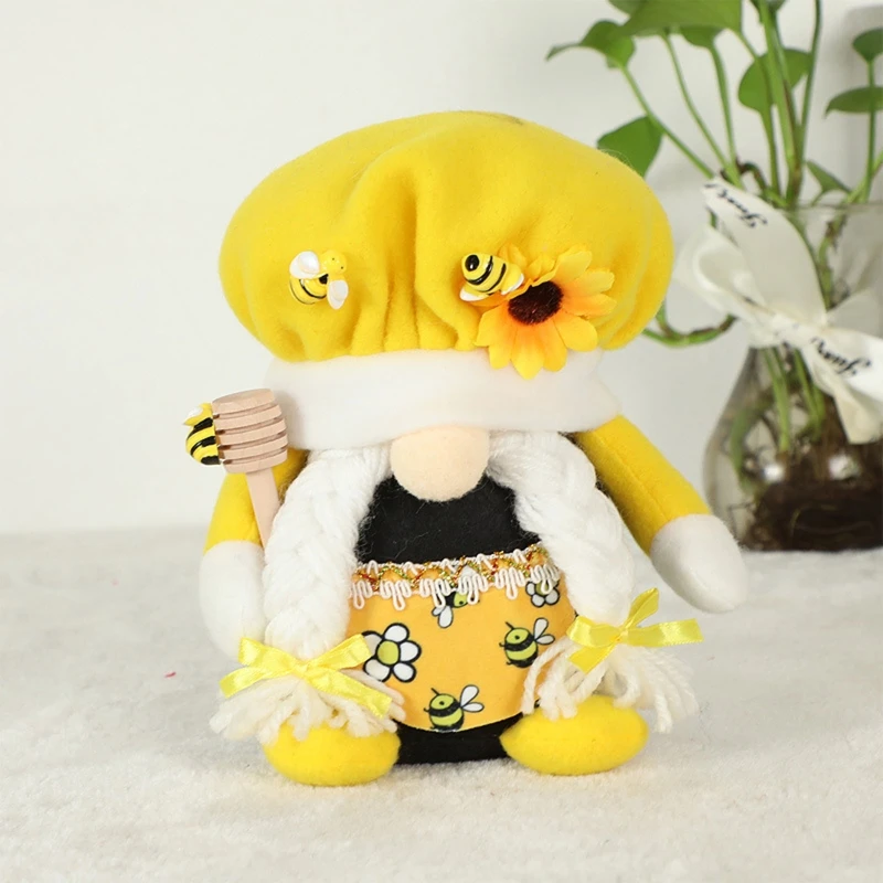 Honeybee Festival Gnome for Doll Shelf Tiered Tray Ornament Elf Dwarf for Home Farmhouse Kitchen Dining Table Decoration
