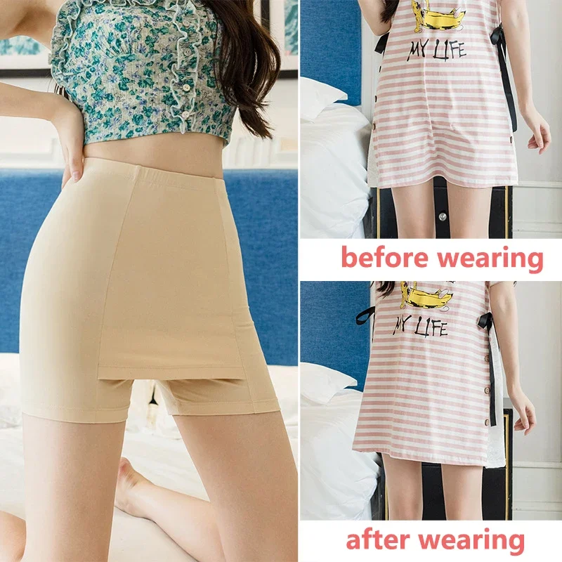 Women's Safety Short Pants Double Layer Legging Front Crotch Summer Solid Color Seamless Invisible Under Skirt Shorts for Dress