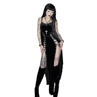 Punk Grunge High Split Hem Straps Dess 90s Streetwear Gown Women Sexy Corn Bandage Velvet Dresses Mall Gothic Clothing - Image 5