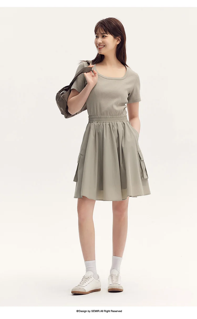 Dress Women Faux Two-Piece Design Versatile Summer New Square Collar Slim Fit Short Skirt Suitable For Petite 10 Dress Women Faux Two-Piece Design Versatile Summer New Square Collar Slim Fit Short Skirt Suitable For Petite