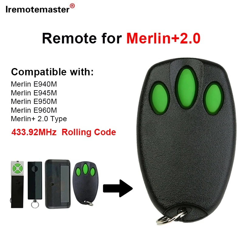 

Compatible with MERLIN E945M E950M E940M 2.0 Garage Door Opener 433.92MHz Rolling Code Gate Opener Transmitter