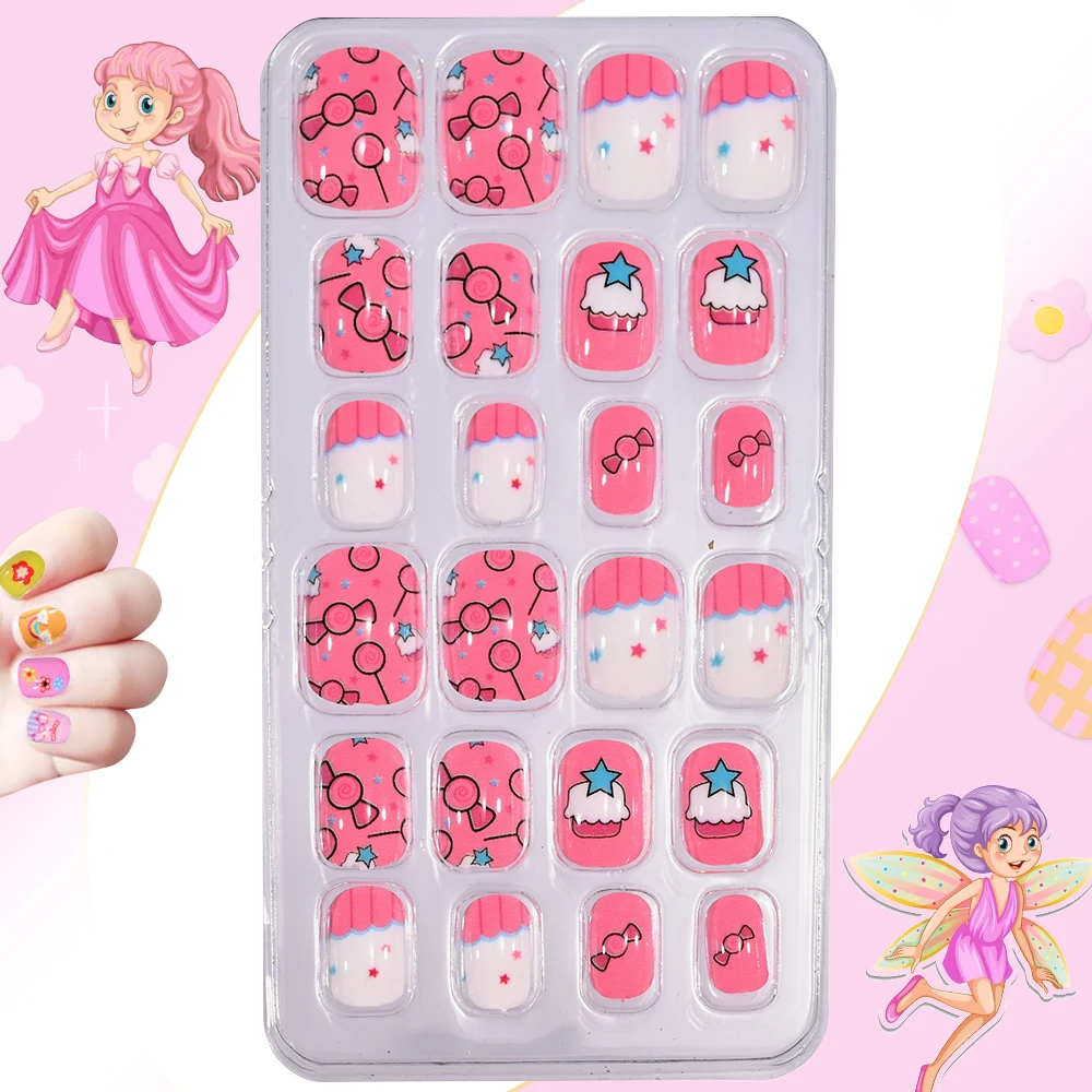 120Pcs Kids Cartoon Press-On Short Fake Nails