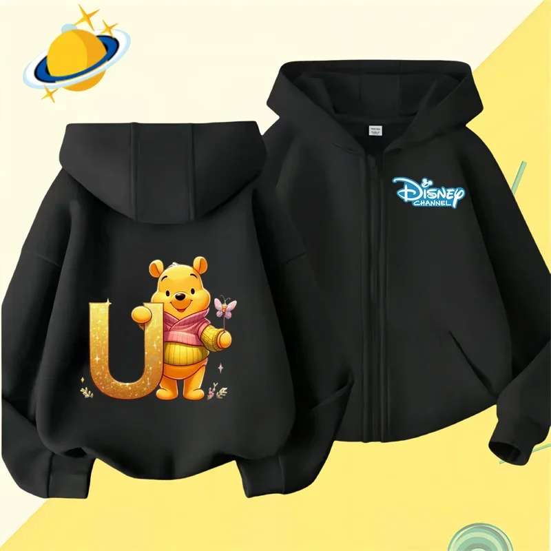 Winnie the Pooh 핀 지퍼 후디, 소년 소녀 맨투맨, 가을 및 겨울 긴 소매 하라주쿠 점퍼, 디즈니 캐주얼 후디, 신제품