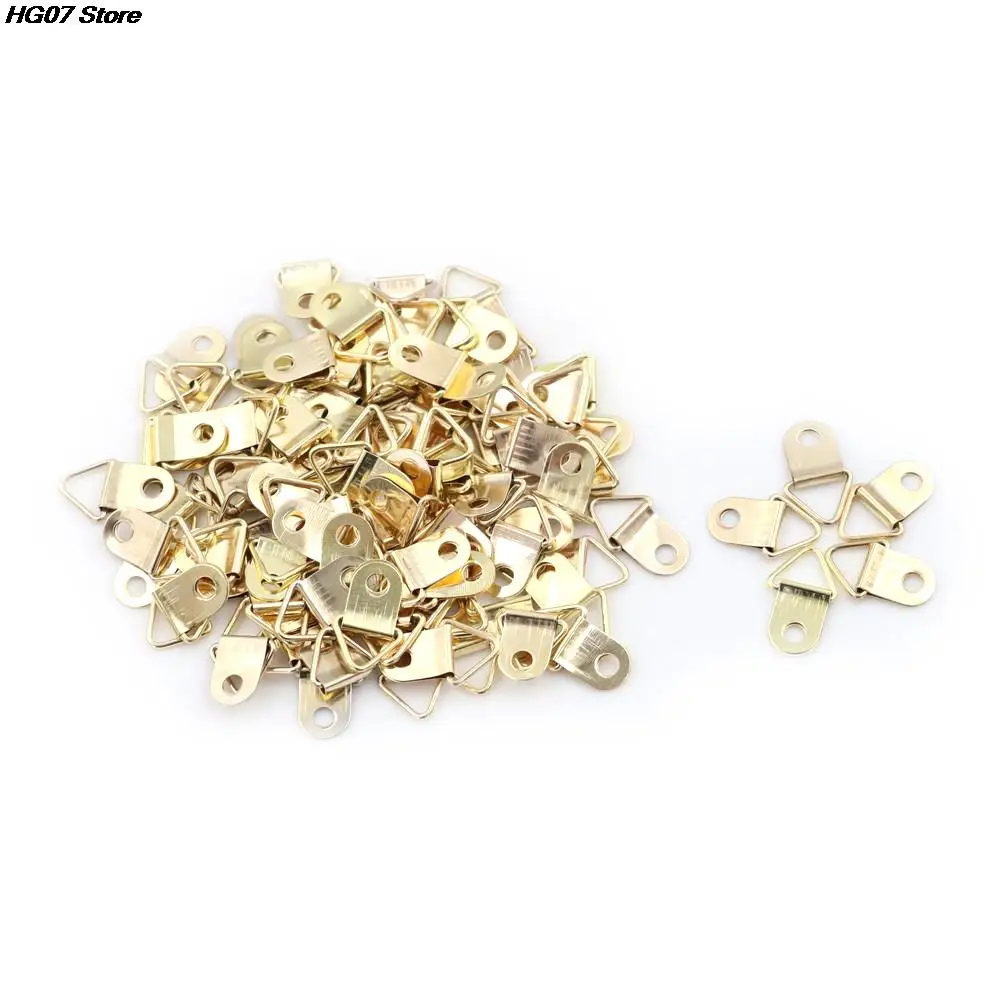 10/100PCS Golden Triangle D-Ring Hanging Picture oil Painting Mirror Frame Hooks Hangers hanging hooks picture frame hangers wall hooks
