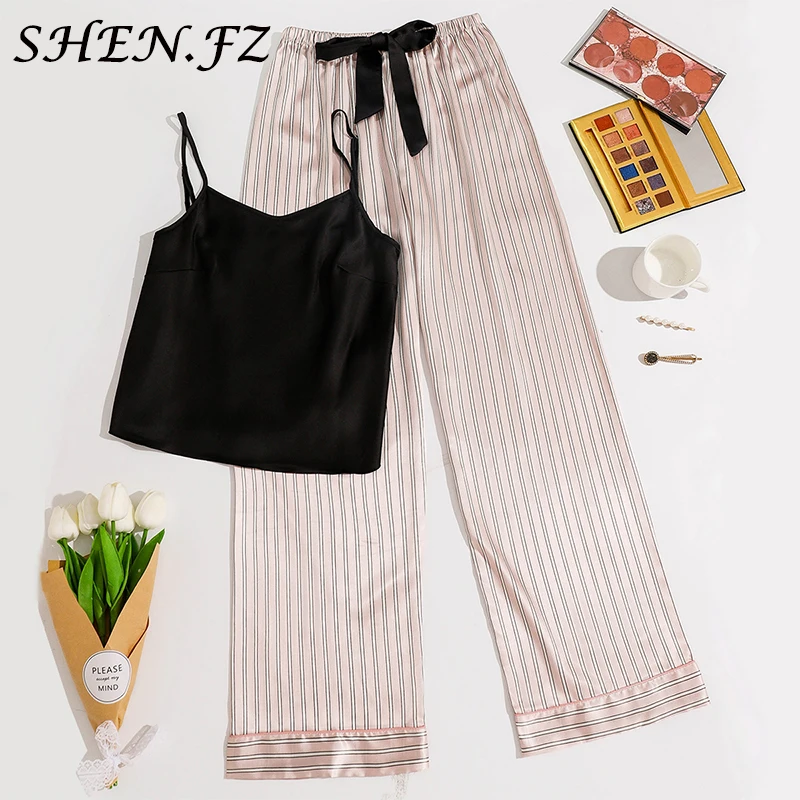 

Women's Pajamas Silk Sleepwear Suspender Trouser Pajamas Set Women's Home Clothes Comfortable Loungewear Two-piece