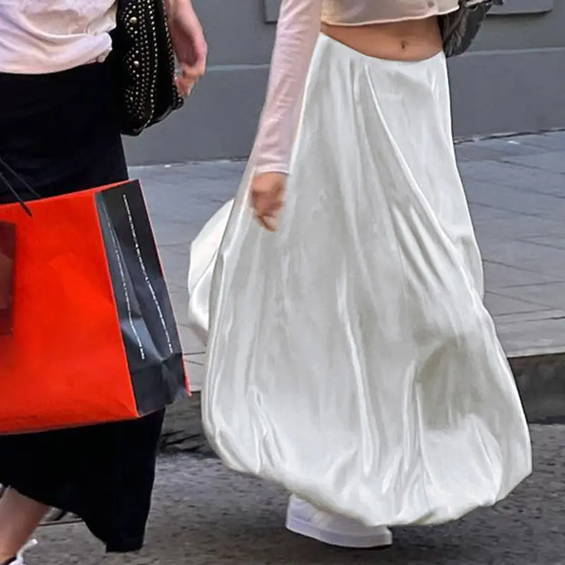 Атласная трапециевидная юбка-баллон с завышенной талией | AliExpress