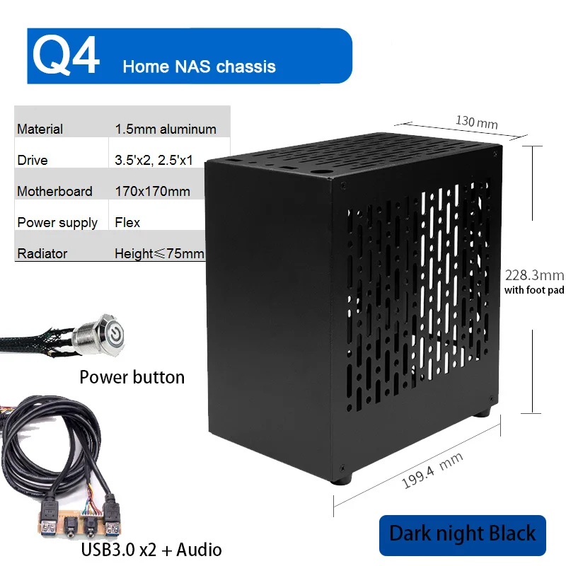 ARSYLID Q4 Home Nas Aluminum Chassis 3.5' X2 2.5' 75mm CPU Radiator Flex PSU Mini ITX Compter Case pc case pc chassis computer chassis frame mini itx desktop case