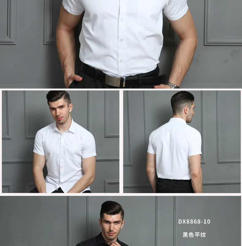 6XL7XL8XL Herren Kurzarmhemd Frühling/Sommer Dünnes Business-Casual Hochwertiges Bügelfreies Modisches Baumwollhemd in Übergröße Einfarbig – Detail 4