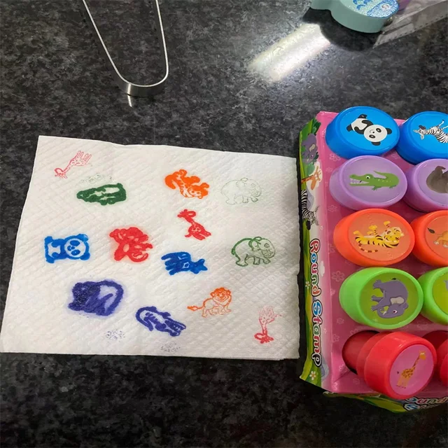 10Pcs Children Toy Cartoon Animal Fruit Cute Panda Kids Seal For Scrapbooking Photo Album Decor Round Multicolor Fun Stamp Toys 3