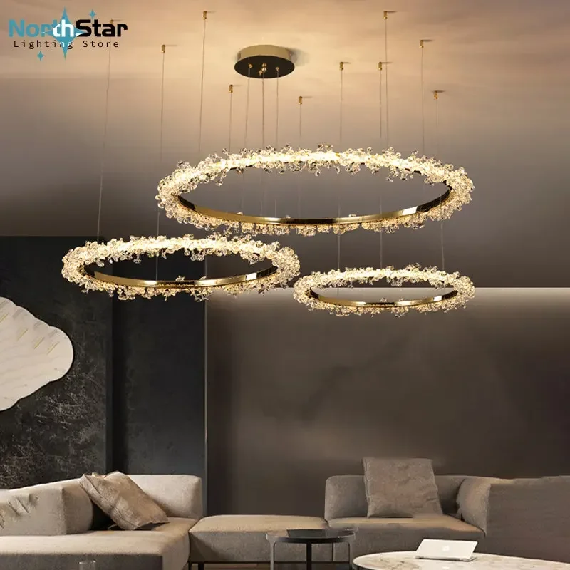 Nordic Luxury Led Crystal Ring Chandeliers for Living Dining Room Modern Minimalism Crystal Pendant Light Hanging Chandelier 2