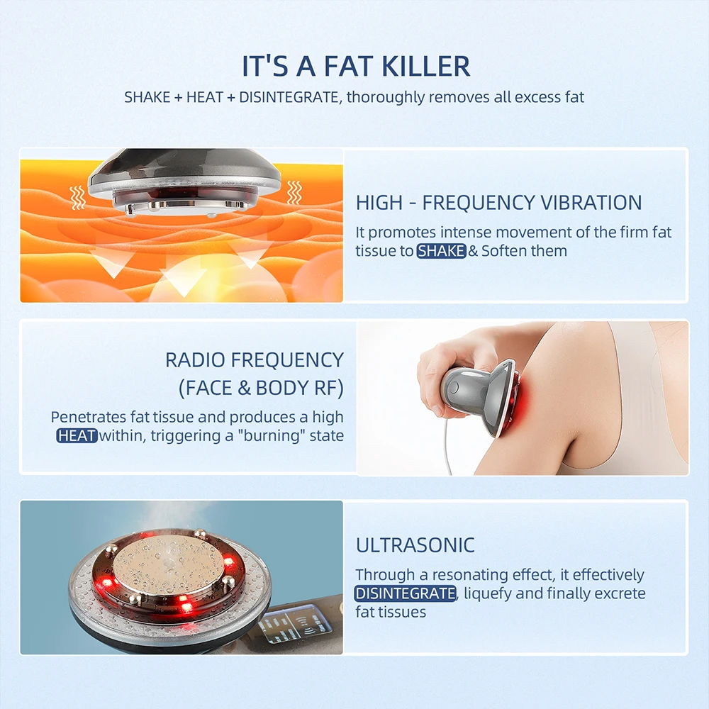 8-In-1 Ultrasound Cavitation Body Slimming Massager EMS Fat Burner RF Infrared Therapy Facial Lifting Weight Loss Beauty Machine cavitation liposuction machine