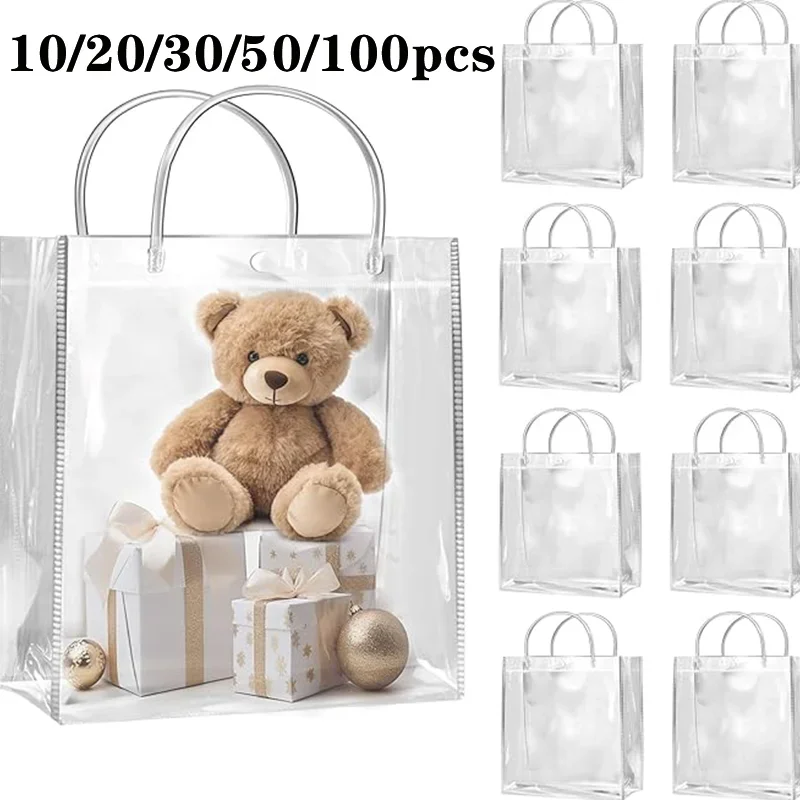 10/20/30/50/100pcsTransparent Soft PVC Gift Tote Packaging Bags