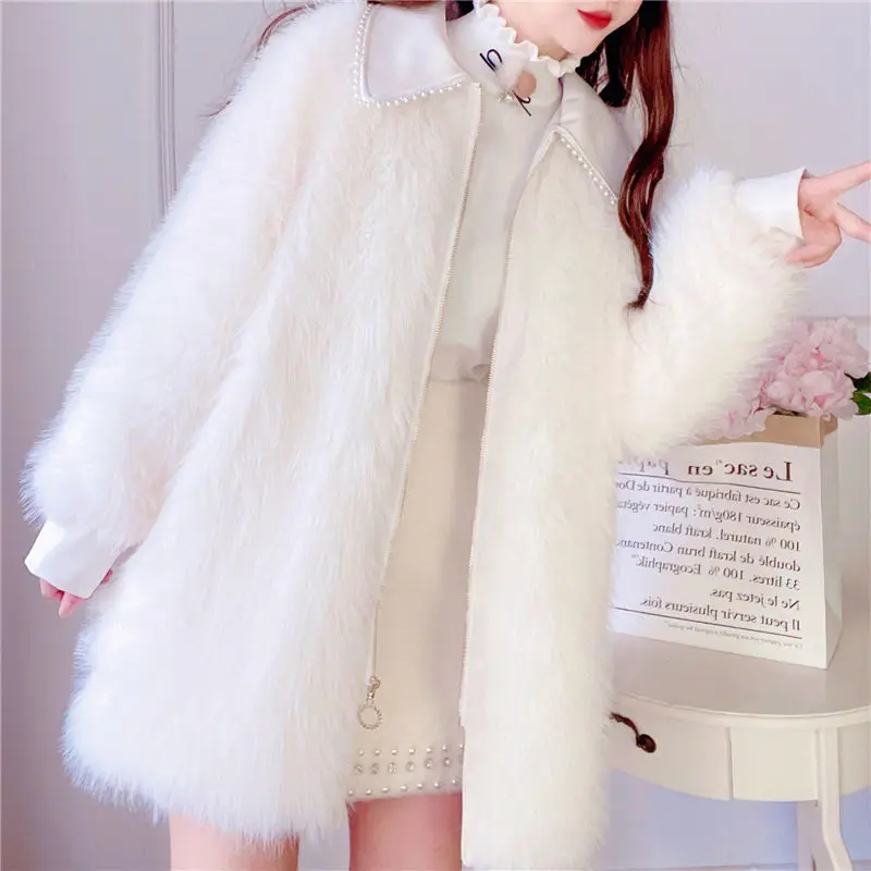 Women's Thick Warm Lamb Wool Coat, Mid-Length Faux Fur Outwear, Casual Loose Fashion, Female Temperament Coat, High Quality