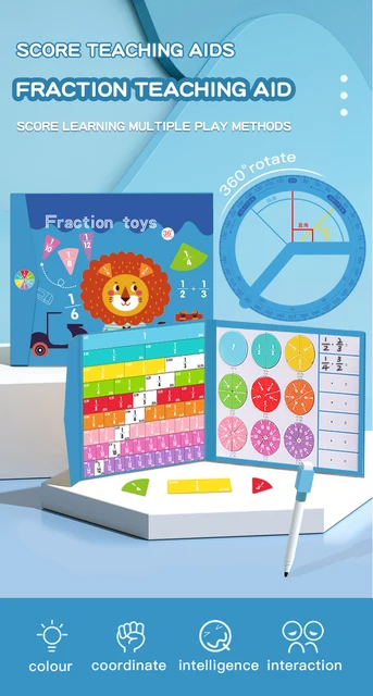Magnetic Fraction Demonstration Book - Educational Math Manipulatives With Tiles & Disks For Kids, Includes Dry-Erase Card