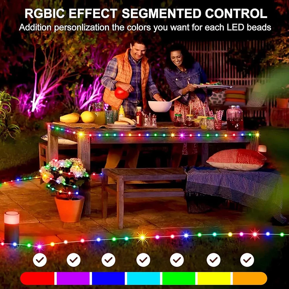 USB RGBIC Smart Fairy String Lights WS2812B Waterproof PVC Wire Bluetooth String Light Decoration For Christmas Party Wedding Home