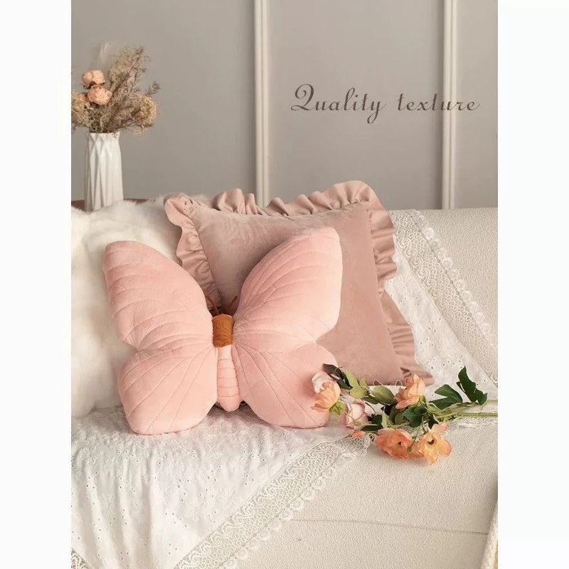 Home Decoration Soft Pink Butterfly Pillow Bedside Pillow Girly Heart Butterfly Pillow Cute Pillow Floor Cushion  Chair Cushion 5