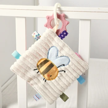Copertina Sensoriale Baby Bee con Massaggiagengive, Morbida Copertina di Sicurezza in Peluche per Neonati, Giocattolo da Appendere al Passeggino per 0-24 Mesi