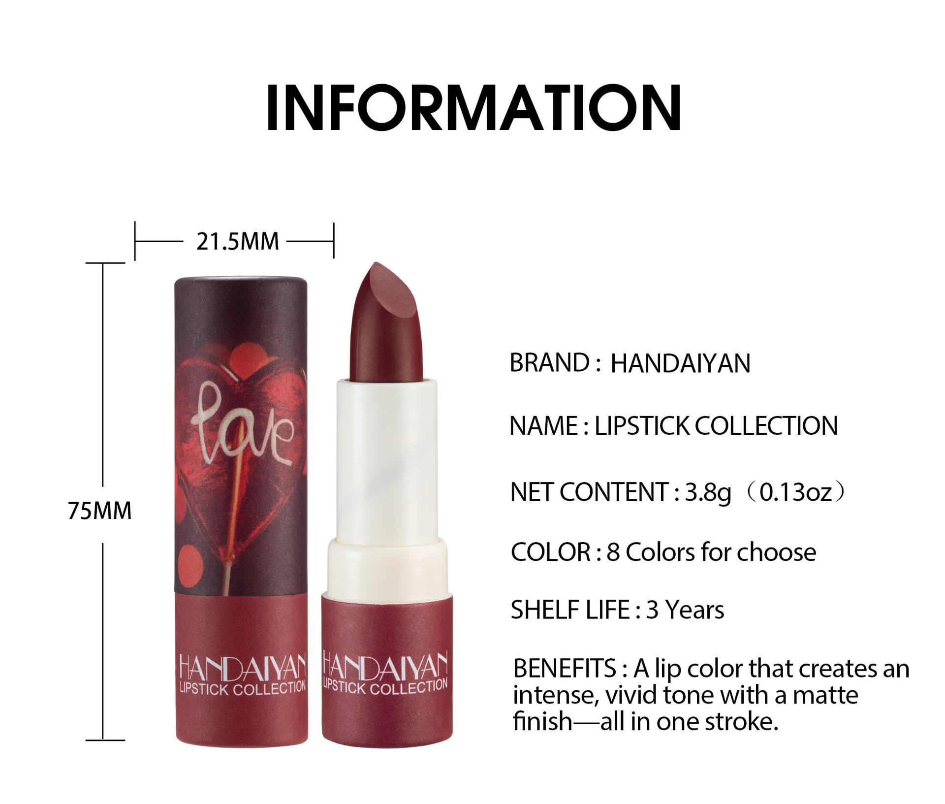 Description Picture 4 of itemLipstick Velvet Matte New Nude Moisturizing Tint Lip Balm Cream Pigment 8-color Luxury Lip Makeup Waterproof Cosmetic