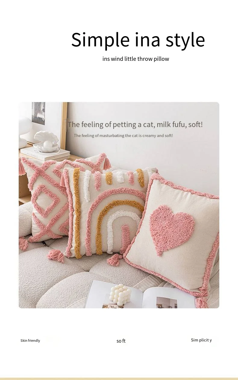 Description Picture 6 of itemins style pink tufted sofa throw pillow New home small fresh love detachable pillow pillow