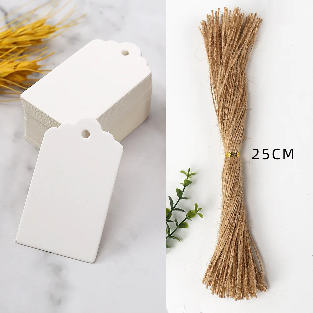 50pcs Kraft Paper Tags White Cardboard Cards with Strings Wedding Birthday  Christmas Party Gift Tag Cookie Packaging Supplies